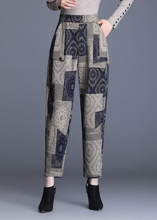 Print Pockets Straight Fall Pants
