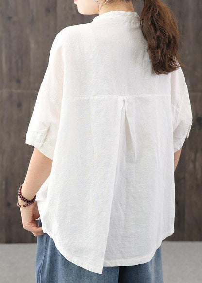 Organic White Asymmetrical Design Cotton Linen Top Summer