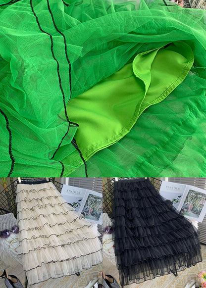 Black Wrinkled Elastic Waist Tulle Skirts Summer