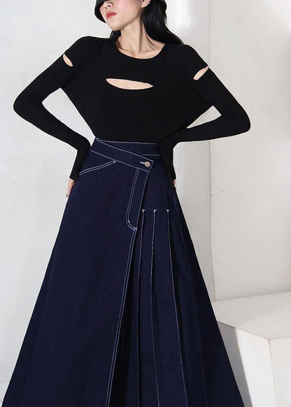 Denim Blue Zippered Asymmetrical Design Summer Skirt