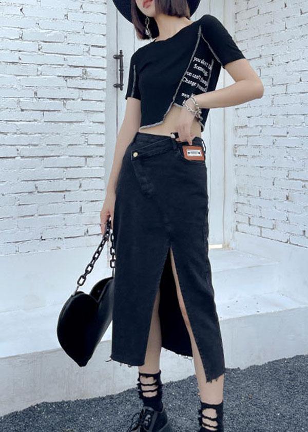 Black Summer High Waist Denim Skirts