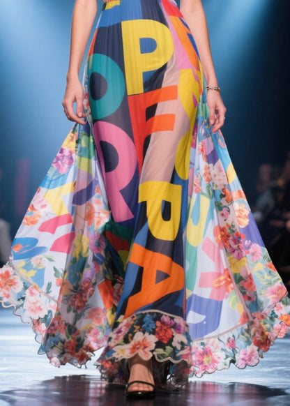 Print Cold Shoulder Chiffon Holiday Dress Summer