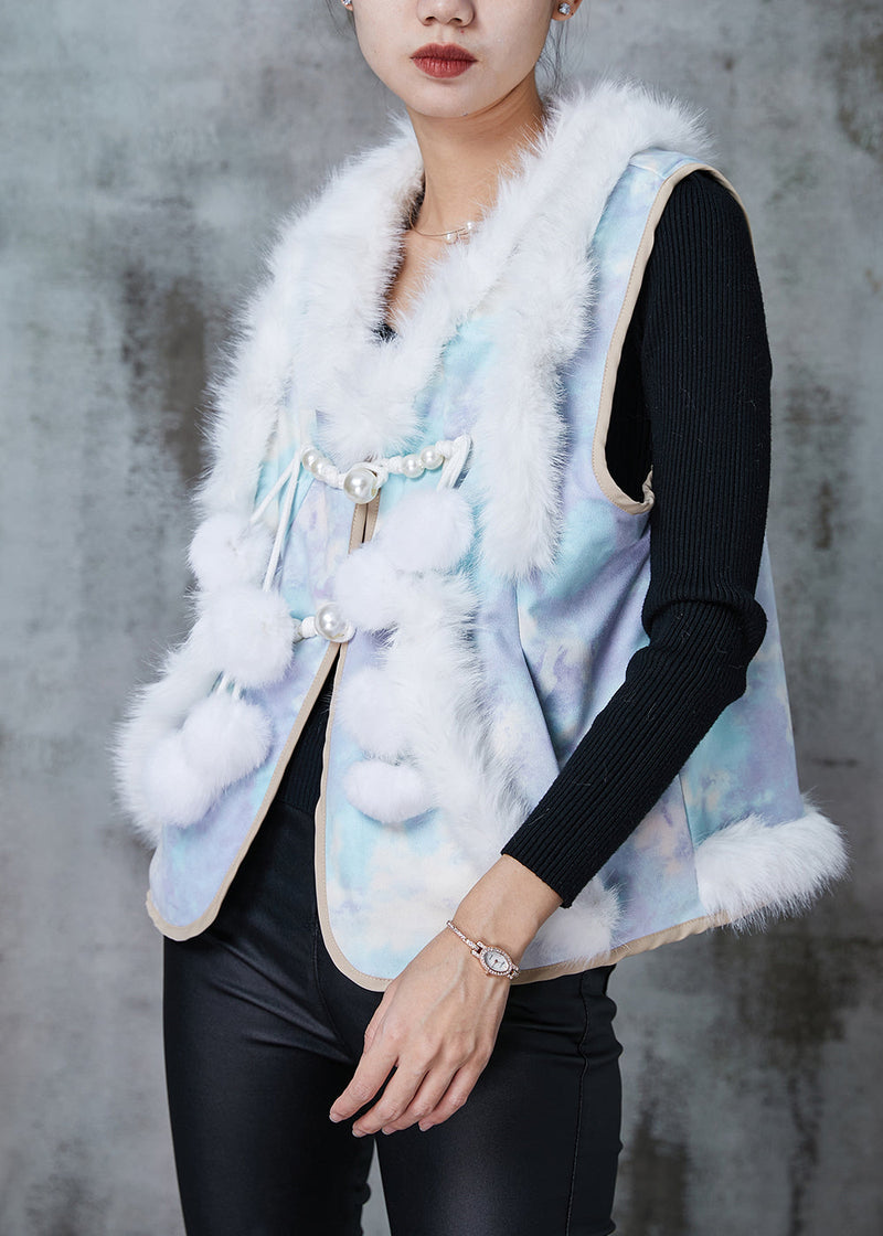 Blue Fuzzy Ball Decorated Patchwork Cotton Vest Tops Spring