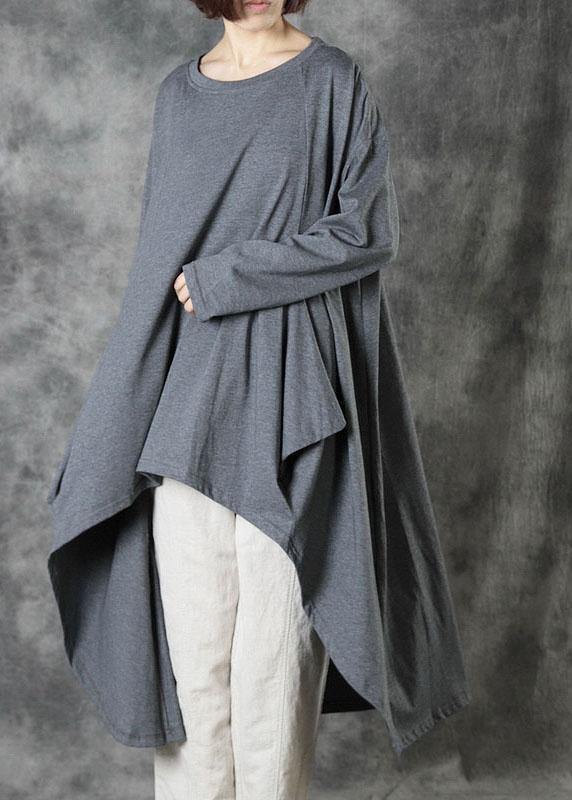 Style Grey Low High Design Button Fall Long Sleeve Shirt Tops