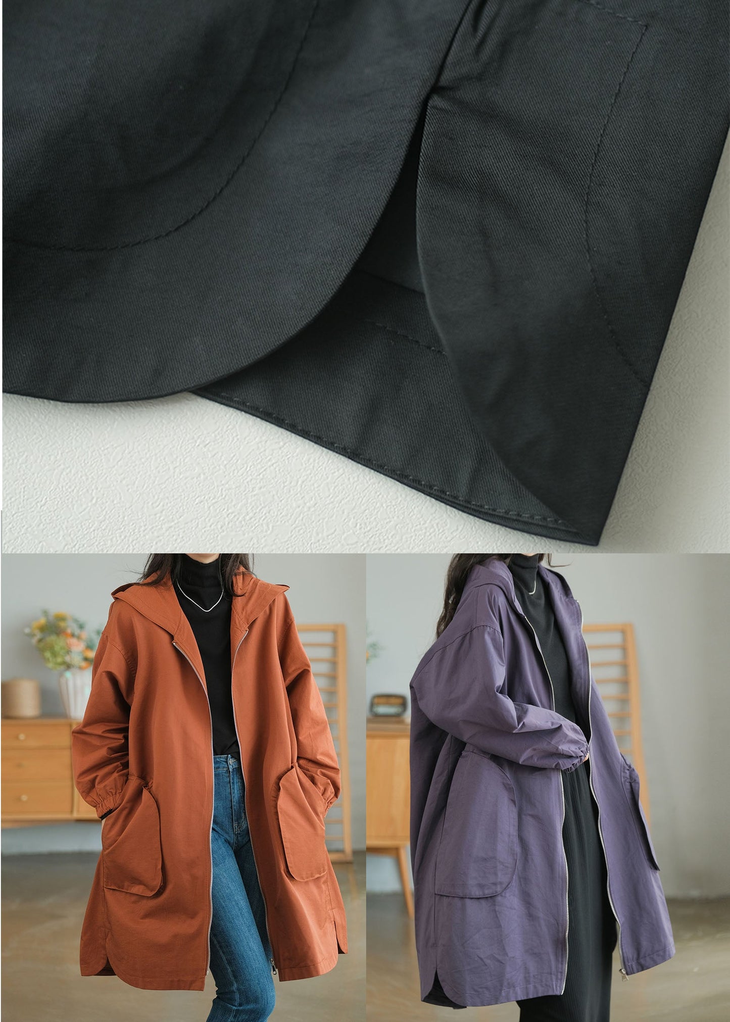 Purple Oversized Big Pockets Cotton Coats Fall