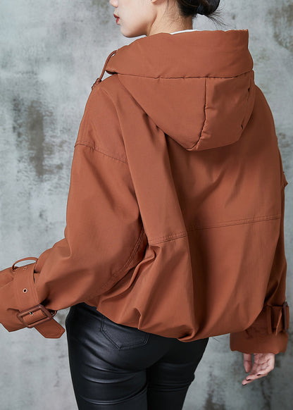Orange Hooded Pockets Duck Down Jacket in Winter