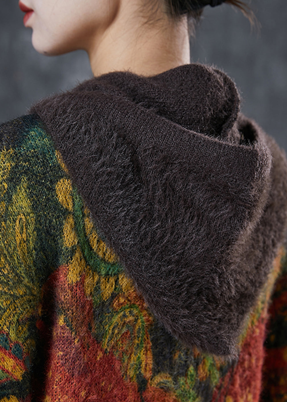 Chocolate Hooded Tie Dye Knit Jacket Winter