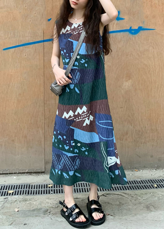 Art Colorblock O-neck Print Maxi Dress Sleeveless