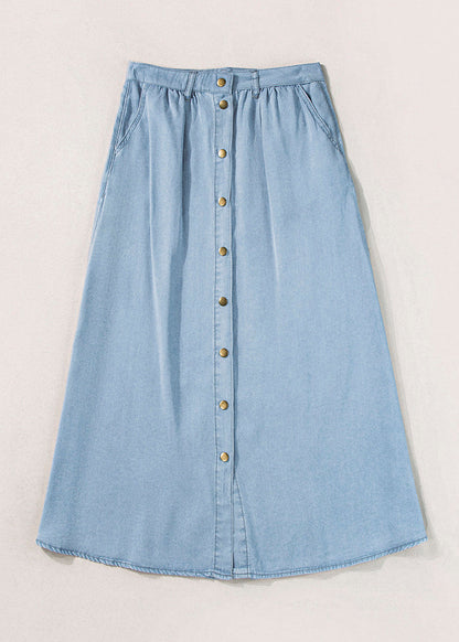 Italian Light Blue High Waist Pockets Denim Skirt Summer