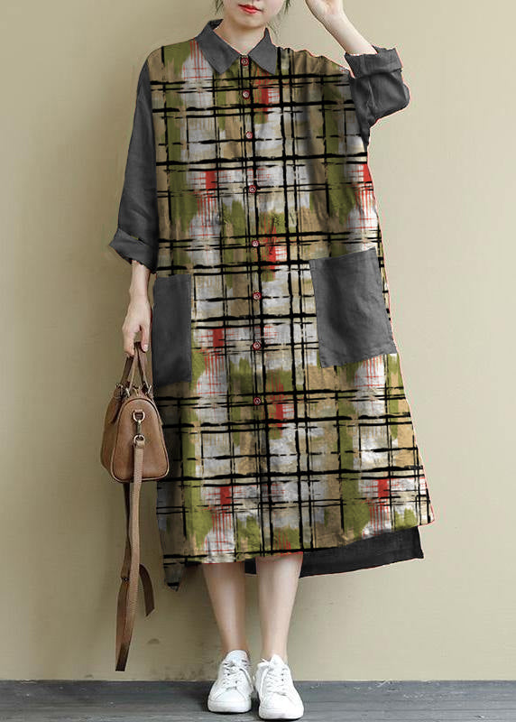 Red Flower Linen Shirt Dress Oversize Spring Maxi Dresses