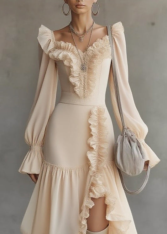 Asymmetrical Ruffled Patchwork Vacation Maxi Dresses Spring