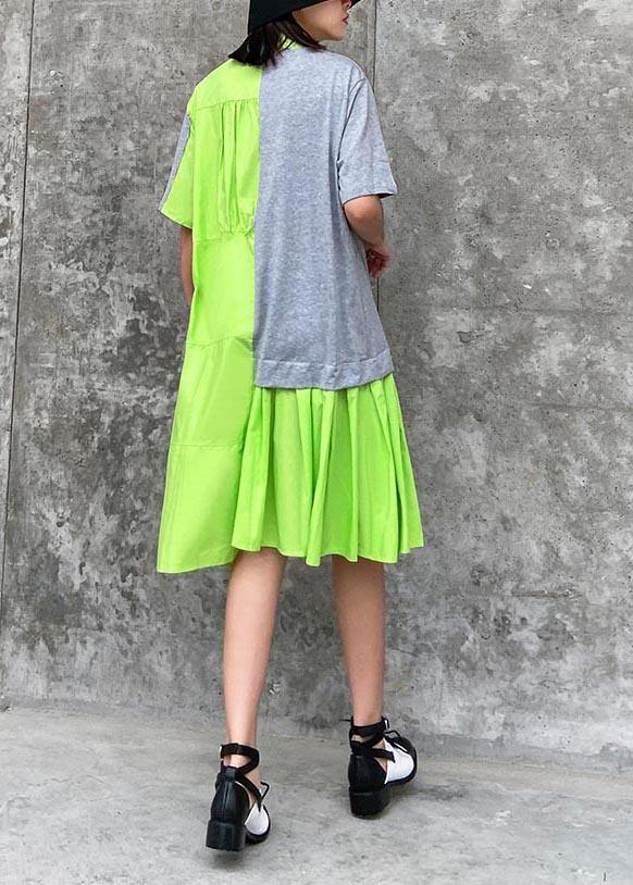 Fluorescent Green Patchwork Asymmetrical Design Party Dress Summer