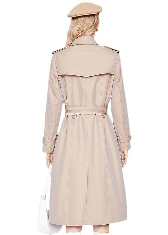 Khaki Peter Pan Collar Sashes Slim Fit Cotton Double Breast Coats Spring