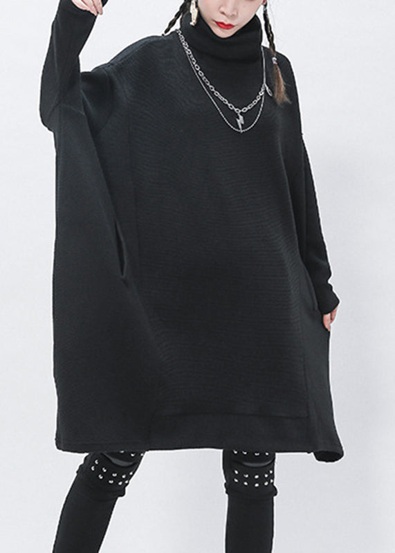 Black Turtleneck Patchwork Knit Sweaters Long Sleeve