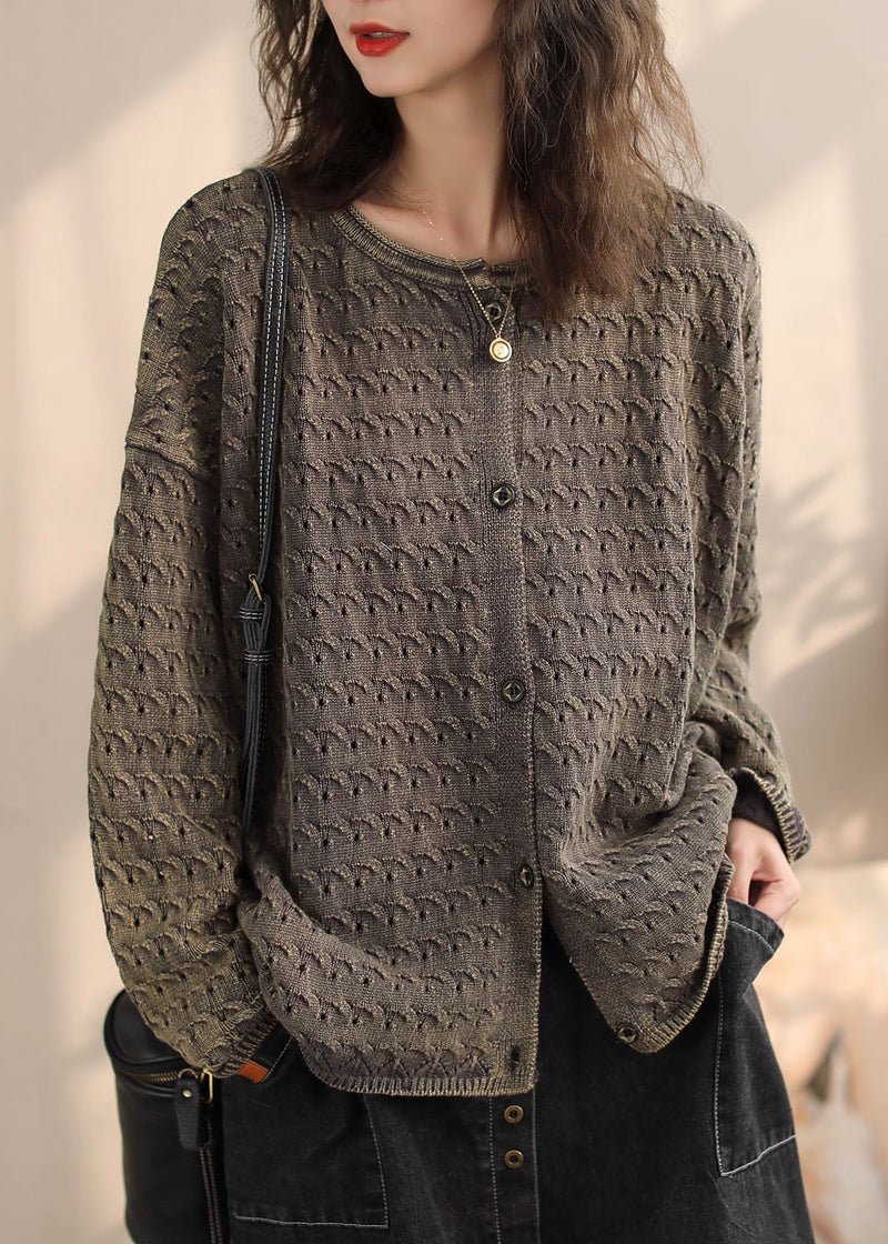 Khaki O Neck Button Knit Cardigans Spring