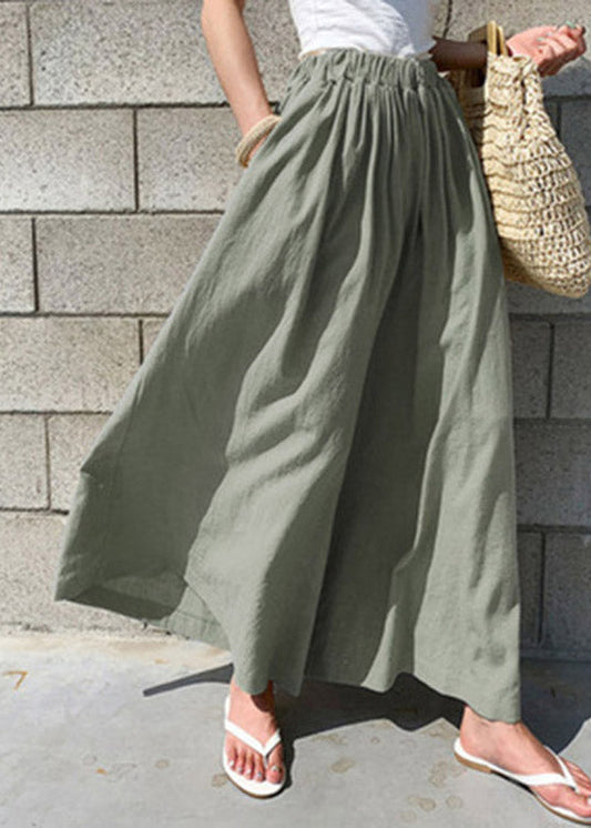 Light Green Elastic Waist Wide Leg Pants Summer