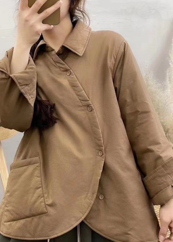 Green Asymmetrical Button Down Fine Cotton Filled Jackets Winter