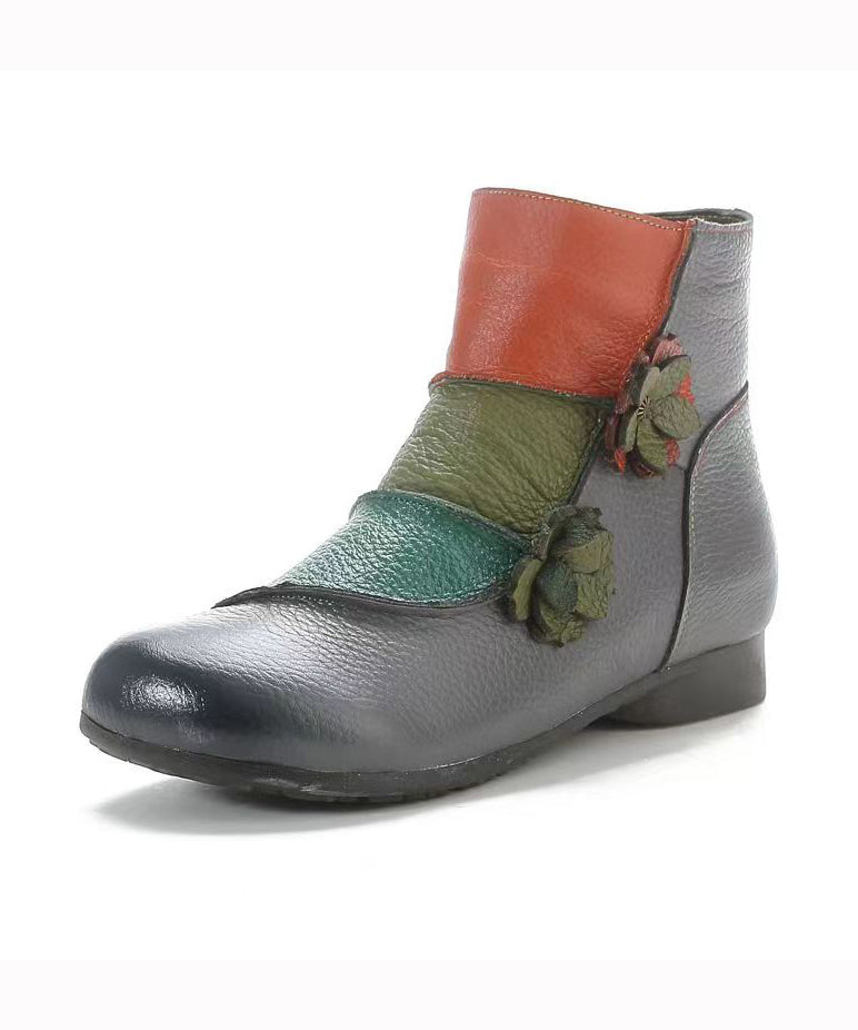 Soft Cowhide Leather Boots Black Splicing