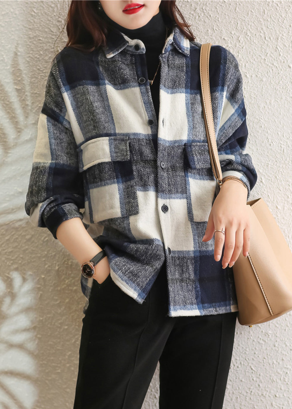 Green Plaid Peter Pan Collar Cotton Shirt Tops Fall