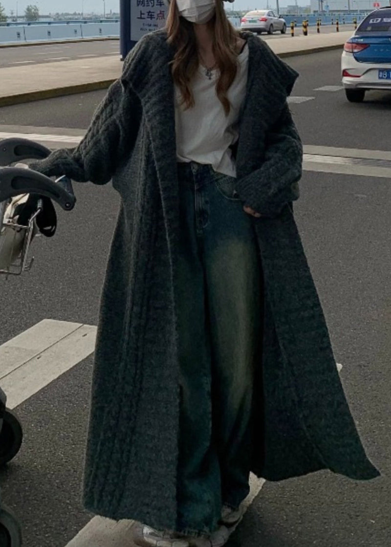 Grey Peter Pan Collar Long Knit Loose Cardigans Fall