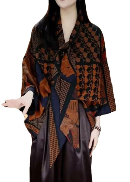 Photo Color Asymmetrical Print Cotton Shirt Spring