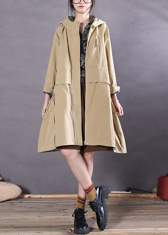 Khaki Zip Up Pockets Cotton Trench Coats Spring