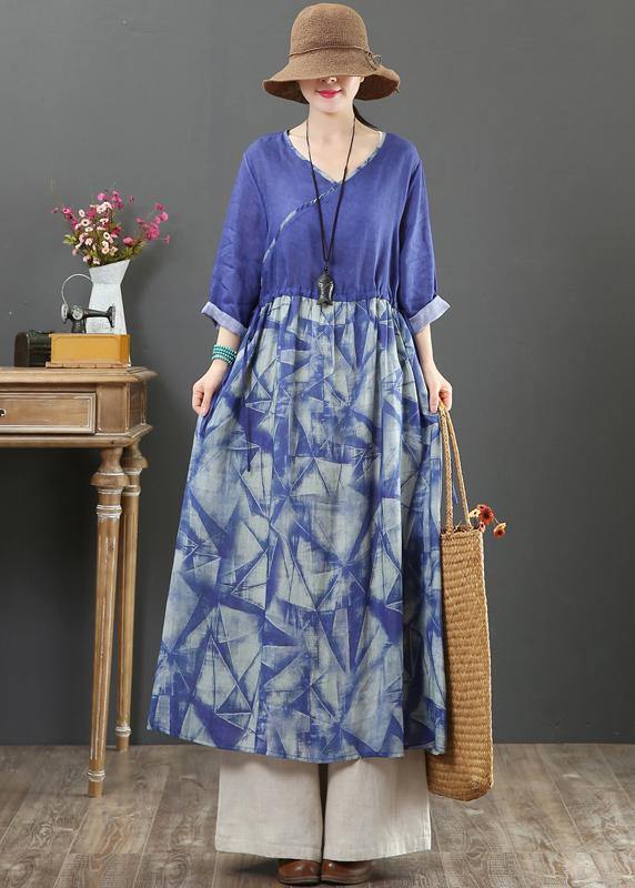 V Neck Patchwork Spring Quilting Clothes Runway Purple Print Dress
