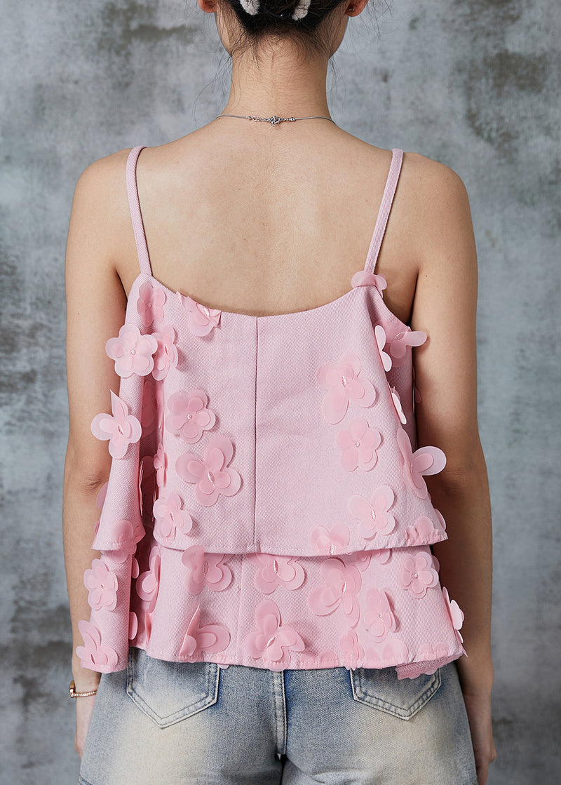 Pink Butterfly Cotton Spaghetti Strap Top Summer