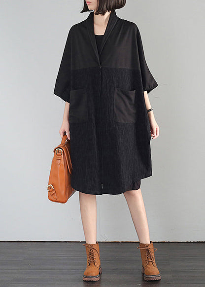 Black Oversized Patchwork Linen Vacation Dresses Summer