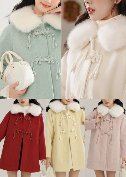 Red Oversized Chinese Button Woolen Coats Winter