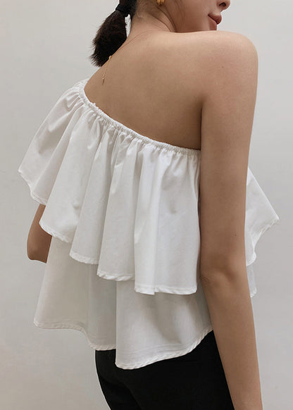 White Cotton Shirts Cold Shoulder Summer