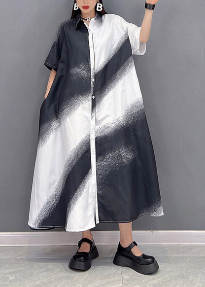 White Peter Pan Collar Button Gradient Color Dress Short Sleeve