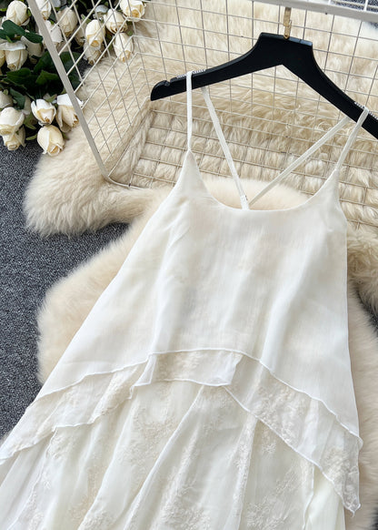 White Patchwork Lace Spaghetti Strap Dress Summer