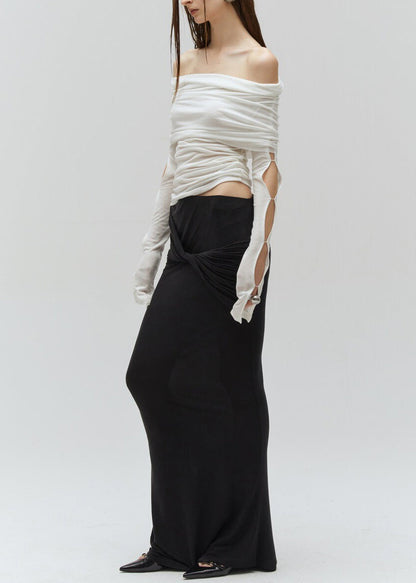 Black Hollow Out Cotton Two Pieces Set Fall