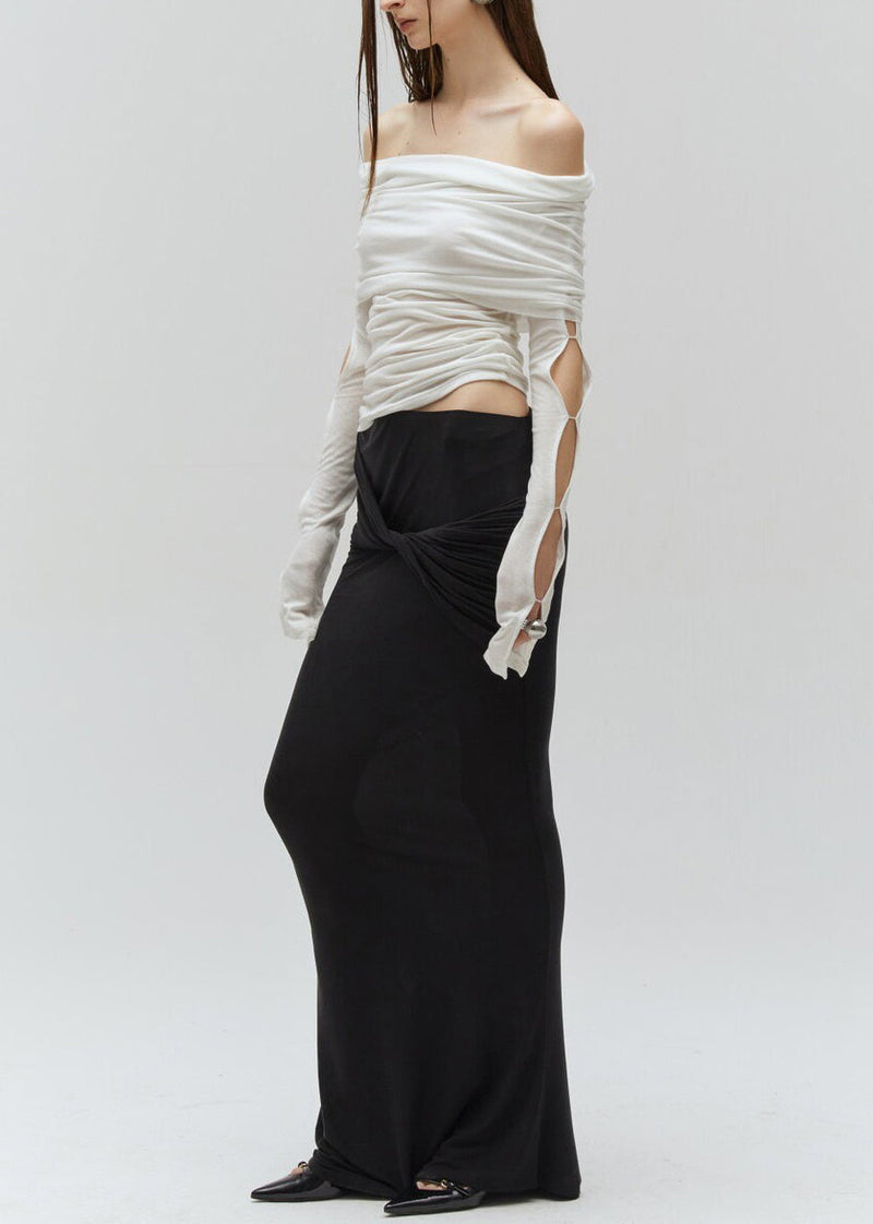 Black Hollow Out Cotton Two Pieces Set Fall