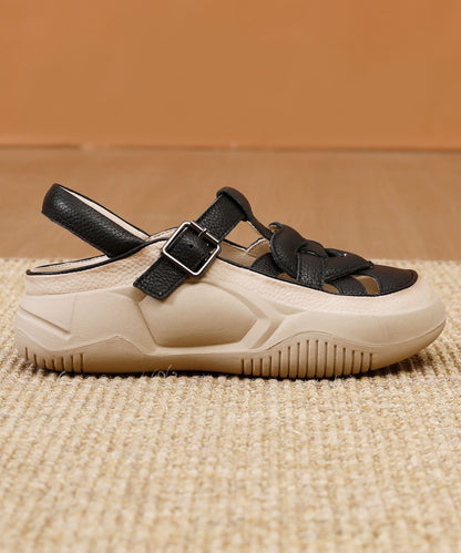 Diy Hollow Out Splicing Platform Sandals Black Faux Leather