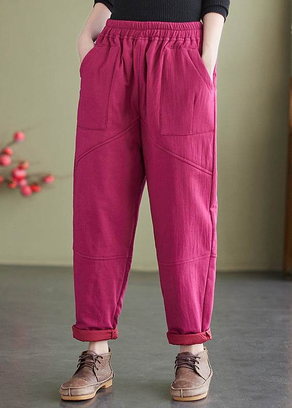 Boutique Black Elastic Waist Fine Cotton Filled Pants Winter