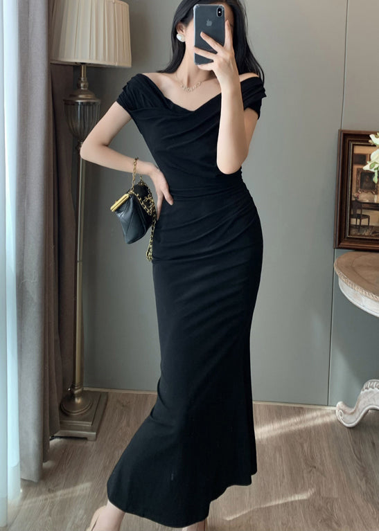 Black Cold Shoulder Wraped Party Dresses Summer