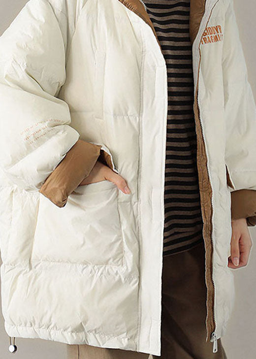 White Hooded Pockets Winter Down Coat