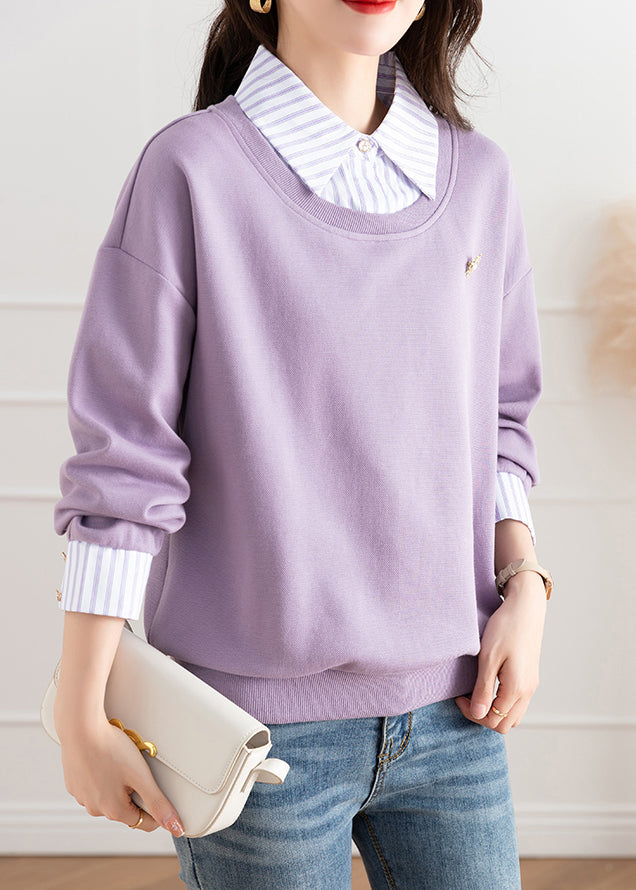 Purple Patchwork False Two Pieces Cotton Top Fall