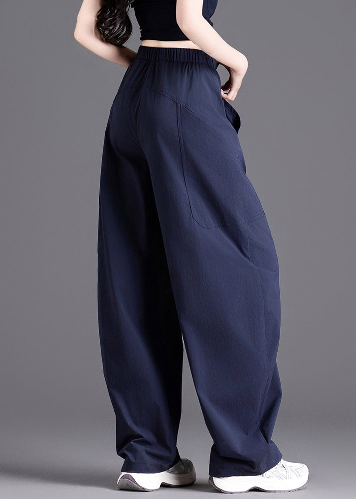 Navy Oversized Patchwork Pockets Harem Pants Spring