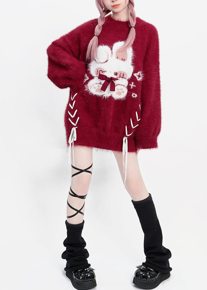 Diy Mulberry Oversized Rabbit Faux Mink Hair Knit Sweater Winter