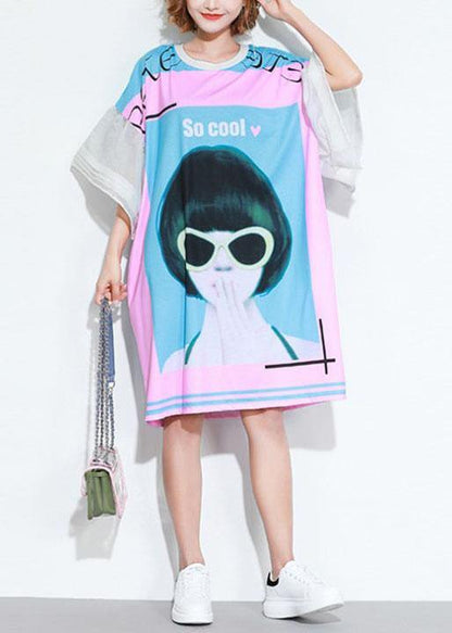 Pink Character Pattern Summer Work Dress