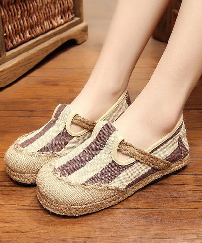 Blue Striped Cotton Fabric Flats Splicing Flat Shoes for