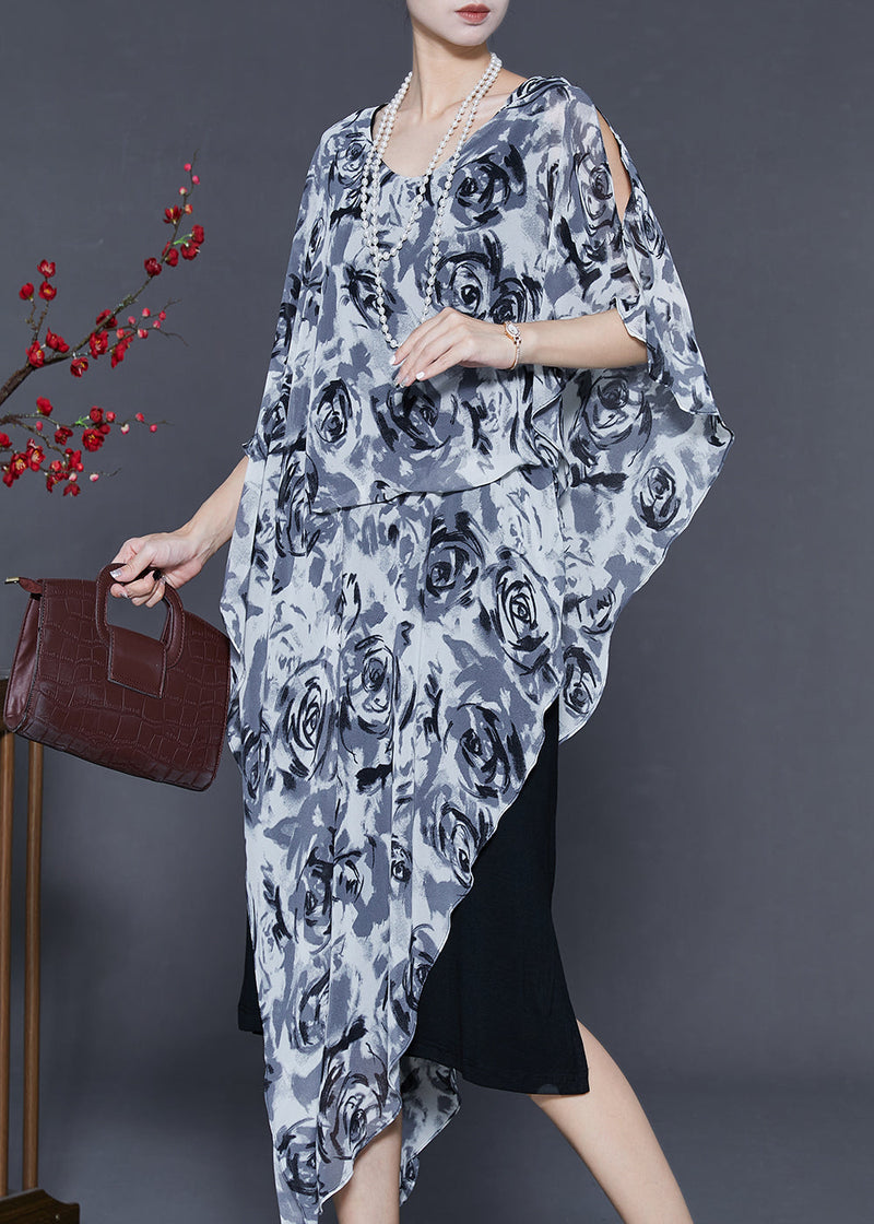 Stylish Grey Asymmetrical Chiffon Tea Dress Summer