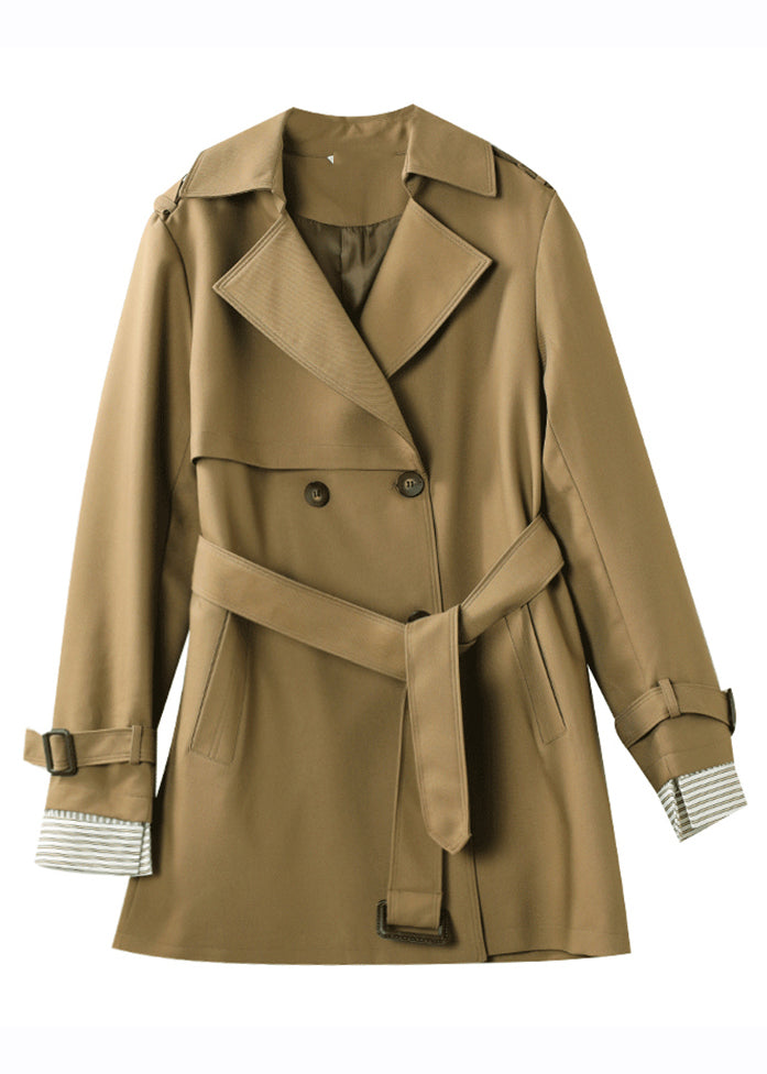 Khaki Notched Button Trench Coat Long Sleeve