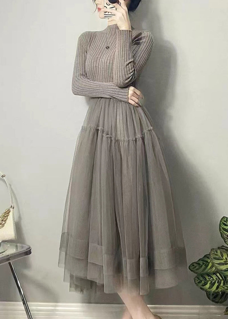 Black Asymmetrical Tulle Patchwork Long Dresses Fall