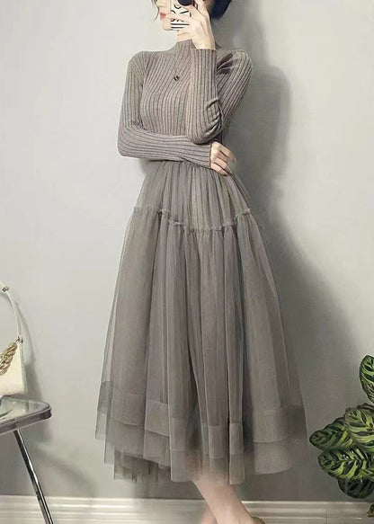 Yellow Asymmetrical Tulle Patchwork Long Dresses Fall
