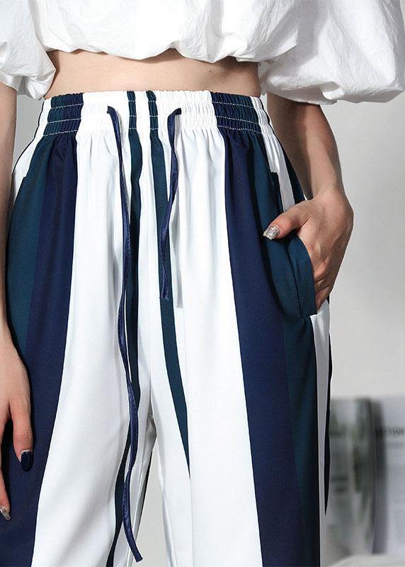 White Striped Pockets Wide Leg Pants