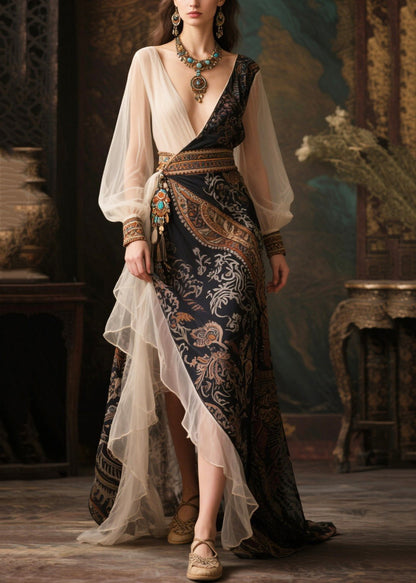 Style Black Exra Large Hem Patchwork Chiffon Long Dress Summer